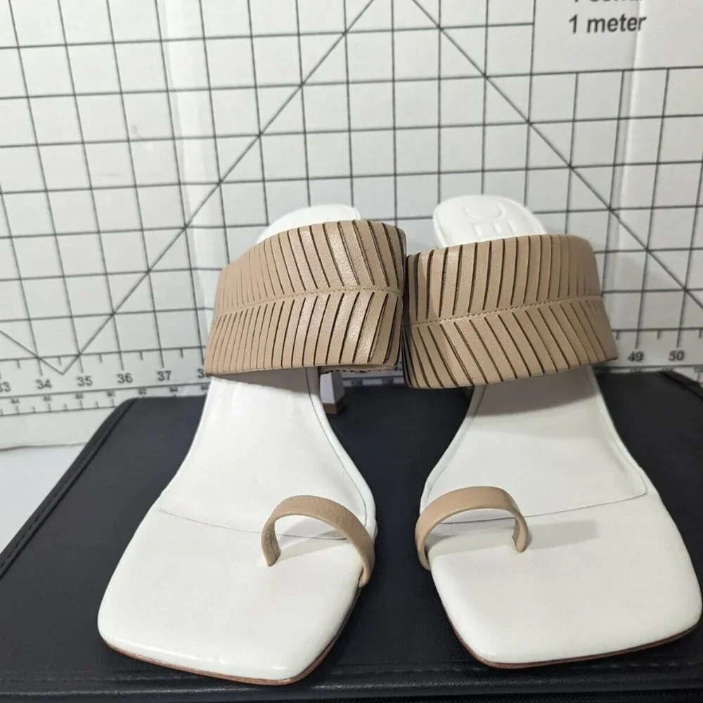 Neutral Beige Strappy Square-Toe Mid-Heel Sandals
